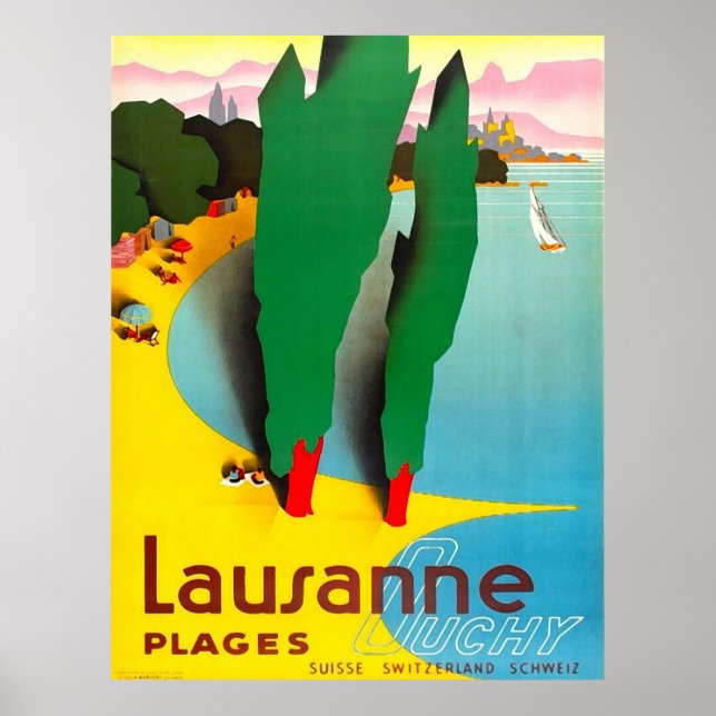 Affiche Lausanne, plage du lac Léman, Suisse (Devant)