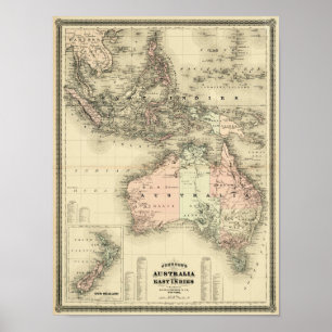 Affiche L'Australie 1867 et la carte est de cru des Indes