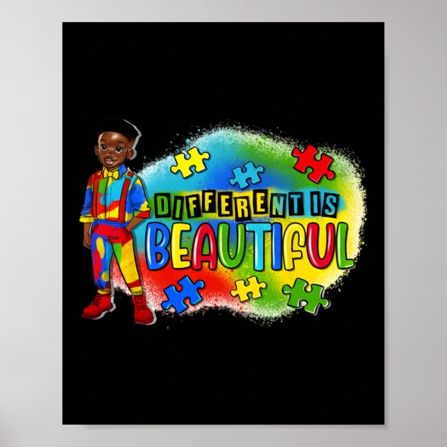 Affiche L'Autisme Enfant Noir Différent Est Beau Autisme A (Devant)