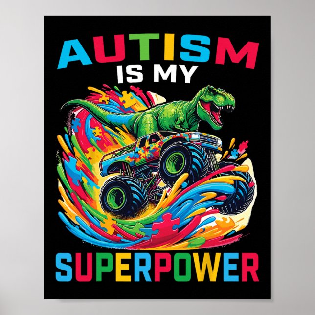 Affiche L'autisme est ma superpuissance Dino T Rex Monster (Devant)