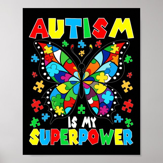Affiche L'Autisme Papillon Mignonne Est Ma Superpuissance  (Devant)