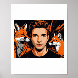 Affiche L'autocollant Le Jeune Garçon Et Le Renard Orange