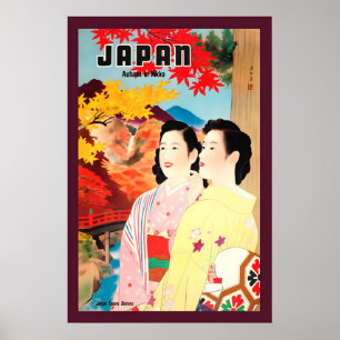 Affiche L'automne au Japon Chute d'eau de Kegon Style vint