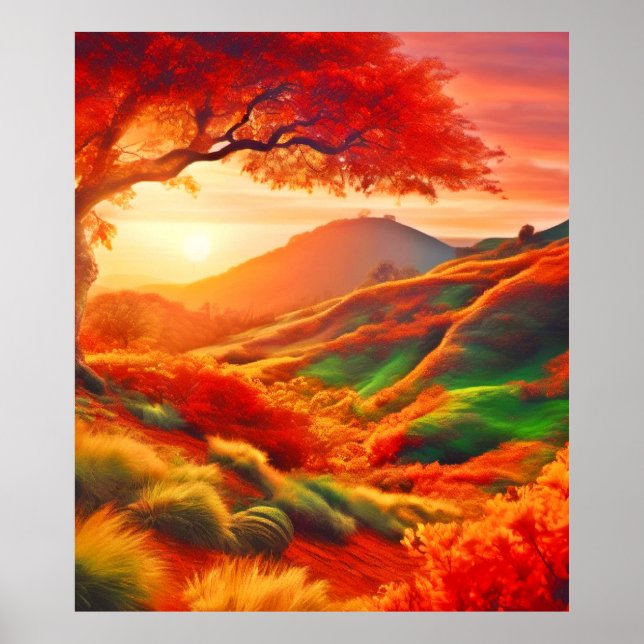 Affiche L'automne coucher du soleil Peinture de paysage Ar (Devant)