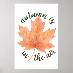 Affiche L'automne est dans l'air Aquarelle Feuille d'érabl