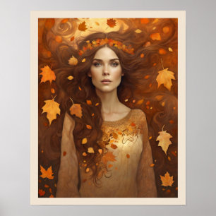 Affiche L'automne laisse une femme avec les cheveux auburn