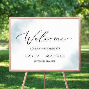 Affiche Lavage à l'aquarelle Bienvenue au mariage bleu