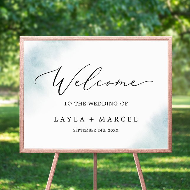 Affiche Lavage à l'aquarelle | Bienvenue au mariage bleu (Créateur téléchargé)