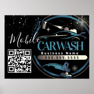 Affiche Lavage de voiture mobile - Code QR du logo de l'en