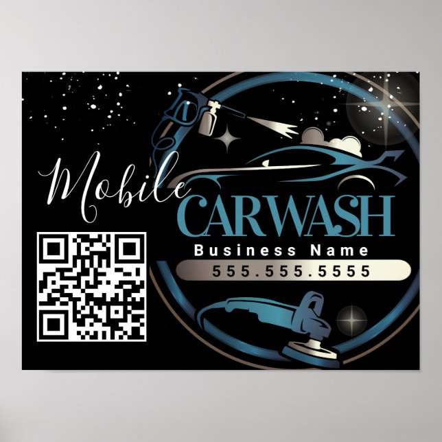 Affiche Lavage de voiture mobile - Code QR du logo de l'en (Devant)