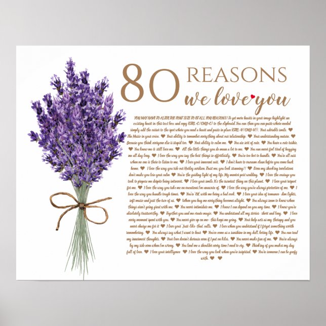 Affiche lavande 80 raisons nous vous aimons grand-mère ann (Devant)