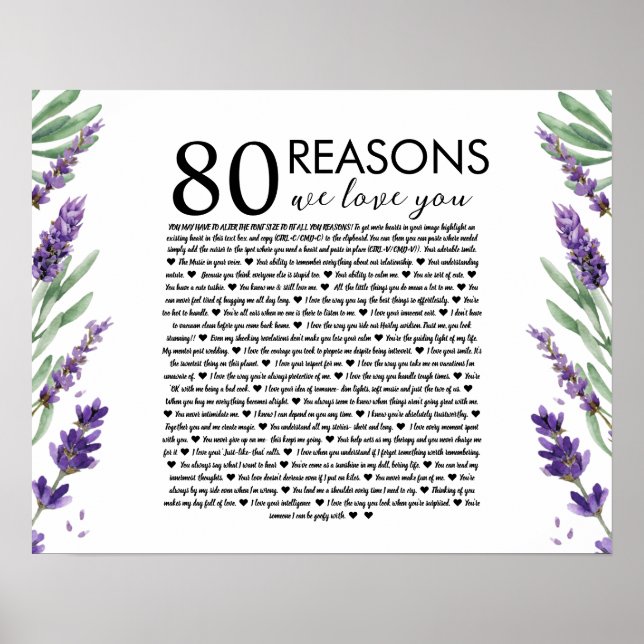 Affiche lavande 80 raisons nous vous aimons grand-mère ann (Devant)