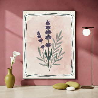 Affiche Lavande botanique vintage et blush aquarelle