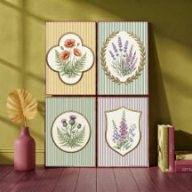 Lavande botanique vintage et fleurs Vert sauge