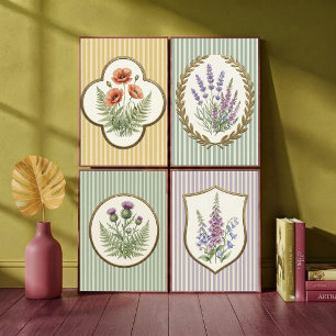 Affiche Lavande botanique vintage et fleurs Vert sauge