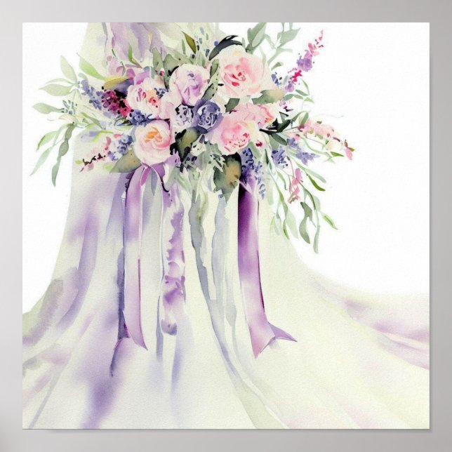 Affiche Lavande et rose, Bouquet en cascade nuptiale 2, (Devant)