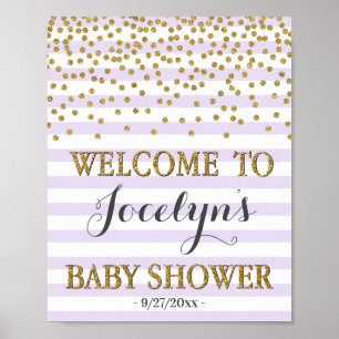 Affiche Lavande Purple et Gold Girl Baby shower Bienvenue