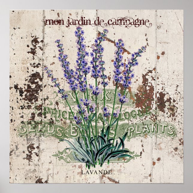Affiche Lavande sur panneau en bois rustique (Devant)