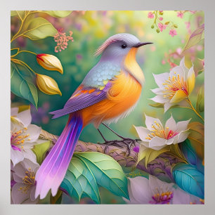 Affiche Lavande Tête Orange Breased Imaginaire Oiseau