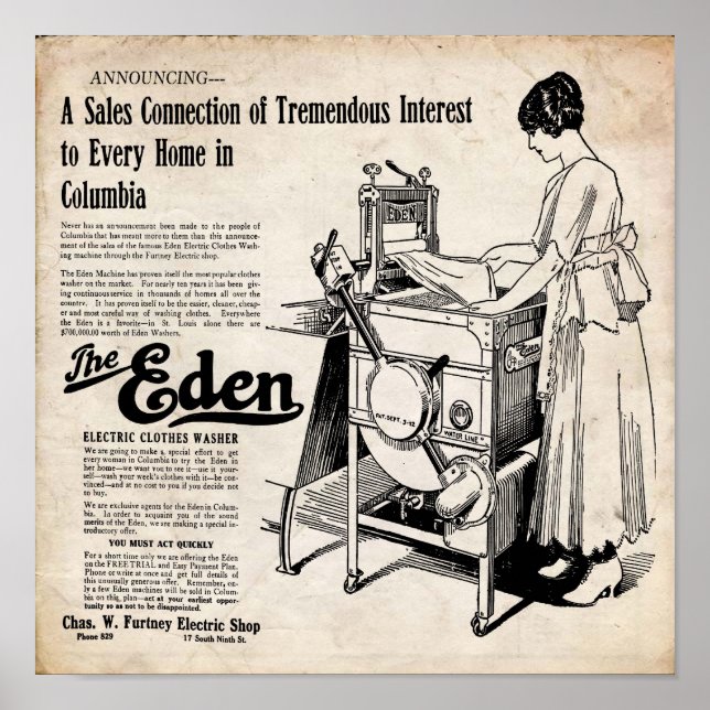Affiche Lave-linge électrique vintage Eden (Devant)
