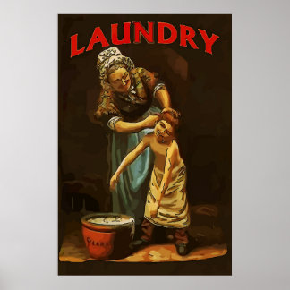 Affiche Lave-linge, Garçon Vintage au bain à remous.