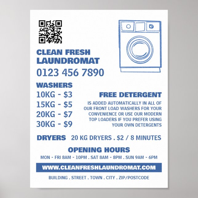 Affiche Lave-linge, Lave-linge, Service de nettoyage (Devant)