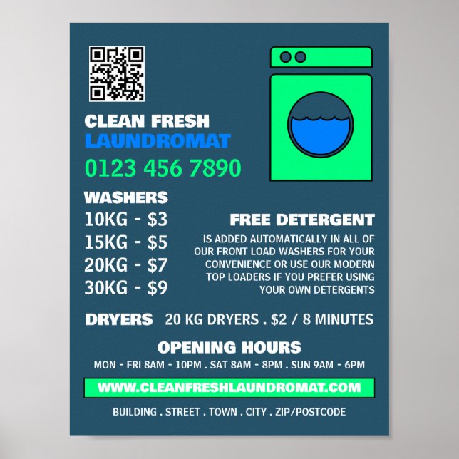 Affiche Lave-linge, Lave-linge, Service de nettoyage (Devant)