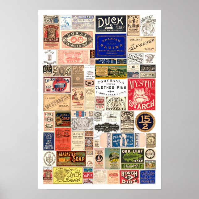 Affiche Lave-linge vintage lave-linge Étiquettes (Devant)