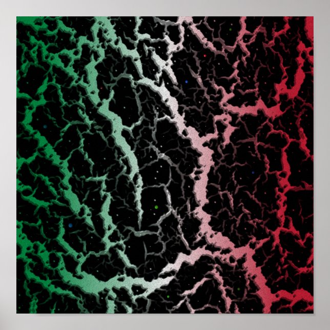 Affiche Lave spatiale fissurée - Vert/Blanc/Rouge (Devant)