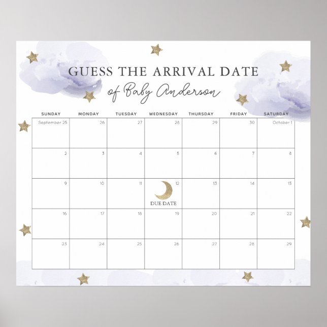 Affiche Lavender Clouds Stars Devinez Le Calendrier Date D (Devant)