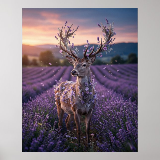 Affiche Lavender Deer Twilight Field (Devant)