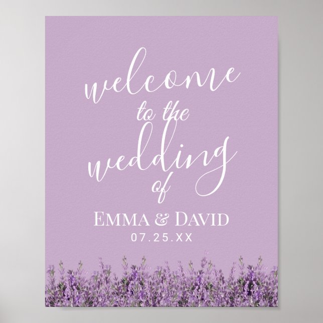 Affiche Lavender Floral Élégant Purple Mariage Bienvenue (Devant)