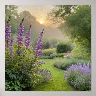 Affiche Lavender Garden at Sunrise – Peaceful Floral Lands