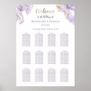 Affiche lavender gold fluid marble wedding seating chart