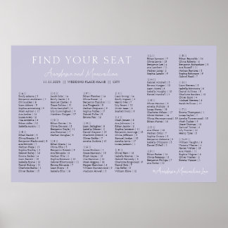 Affiche Lavender Lilac Wedding Alphabetical Seating Chart