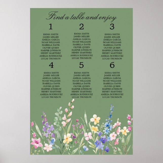 Affiche Lavender Mint Floral Wedding Seating Chart (Devant)