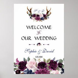 Affiche Lavender Navy Blue Floral Bloom Mariage Bienvenue