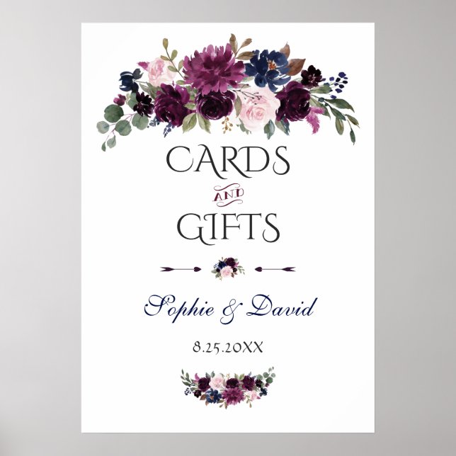 Affiche Lavender Navy Blue Floral Cartes & Cadeaux Mariage (Devant)