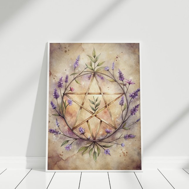 Affiche Lavender Pentacle Wall Art - Soft Witch Home Decor (Lavender Pentacle Wall Art - Soft Witch Home Decor in a white frame)