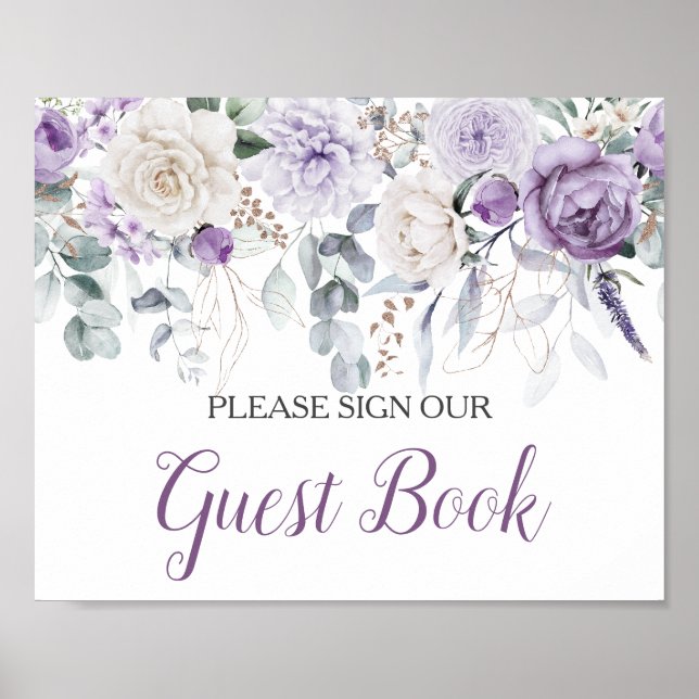 Affiche Lavender Peonies White Roses Sign Our Guest Book (Devant)