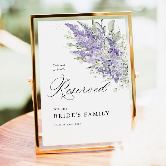 Affiche Lavender & Sage Green Floral Wedding Reserved Sign (Lavender sage green floral reserved seating sign for wedding ceremony, elegant watercolor flowers)