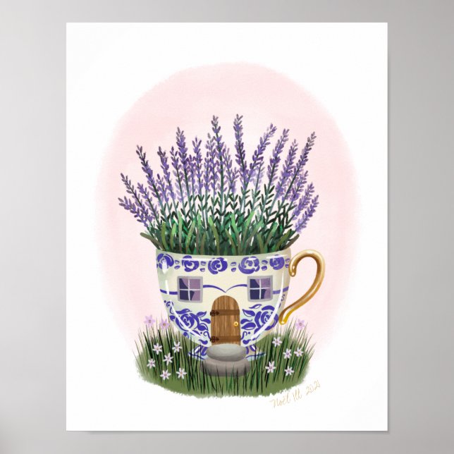 Affiche Lavender Teacup Cottage Art Imprimer (Devant)