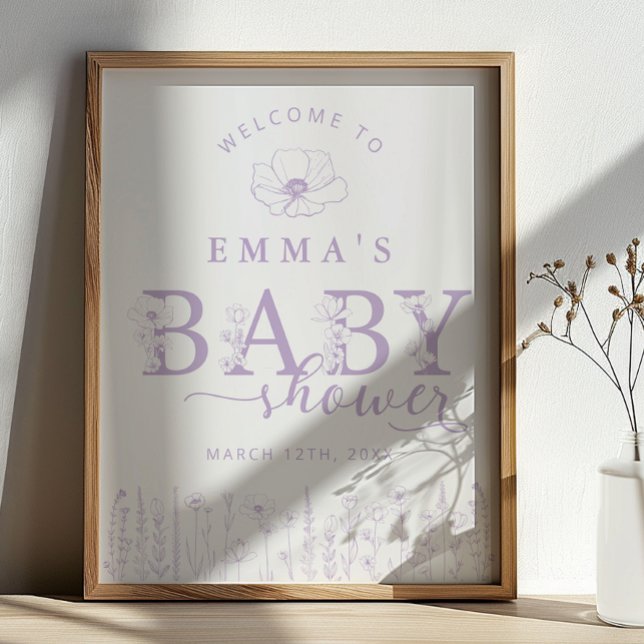 Affiche Lavender Wildflower Baby Shower Welcome Sign (Lavender Baby Shower Welcome Sign)