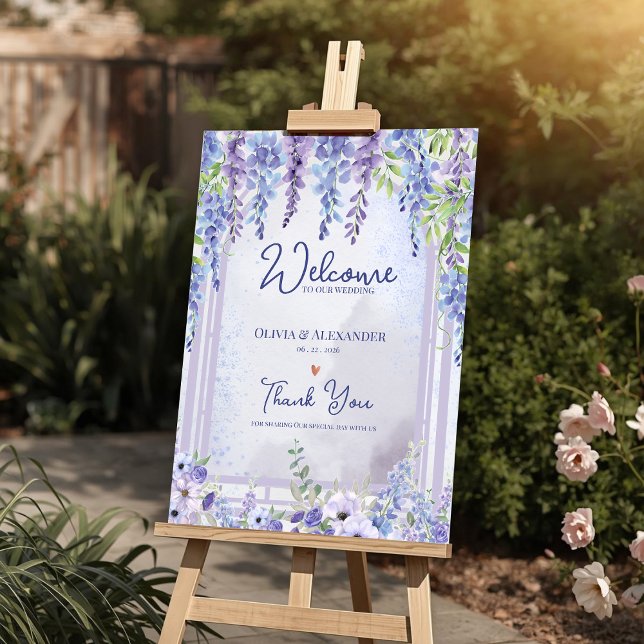 Affiche Lavender Wisteria Floral Arch Wedding Welcome (Lavender Wisteria Floral Arch Wedding Welcome Sign | Romantic Purple Garden Wedding Poster)
