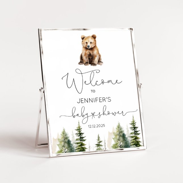 Affiche L'aventure attend le baby shower boisé bienvenue (Créateur téléchargé)