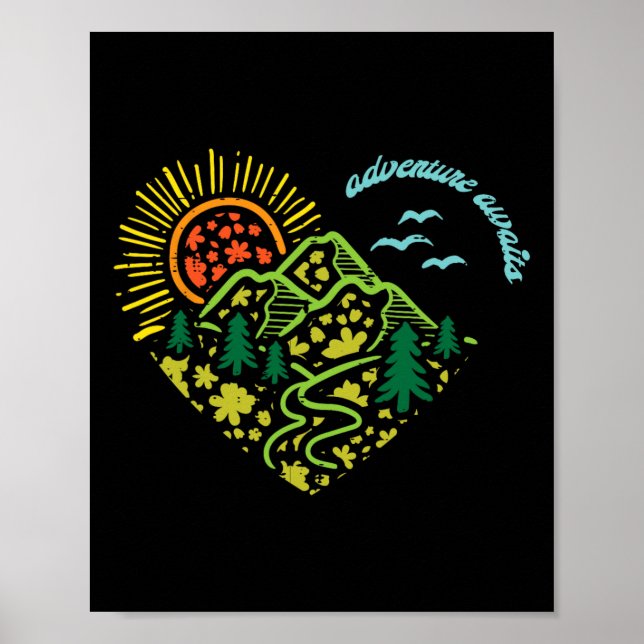 Affiche L'aventure Attend Montagnes Soleil Camping Randonn (Devant)