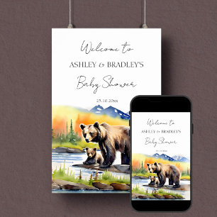 Affiche L'aventure attend ourson baby shower signe de bien