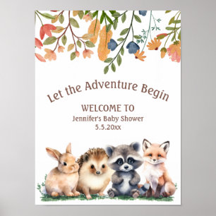 Affiche l'aventure commence animaux bienvenue à la baby sh