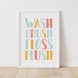 Affiche Laver Brush Floss Blush Coloré Salle de bain<br><div class="desc">Apportez une pop de couleur dans la salle de bain de votre enfant avec cette impression d'aquarelle !</div>