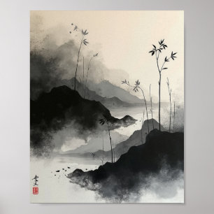Affiche Laver l'encre Abstraite murale avec des traits Sum